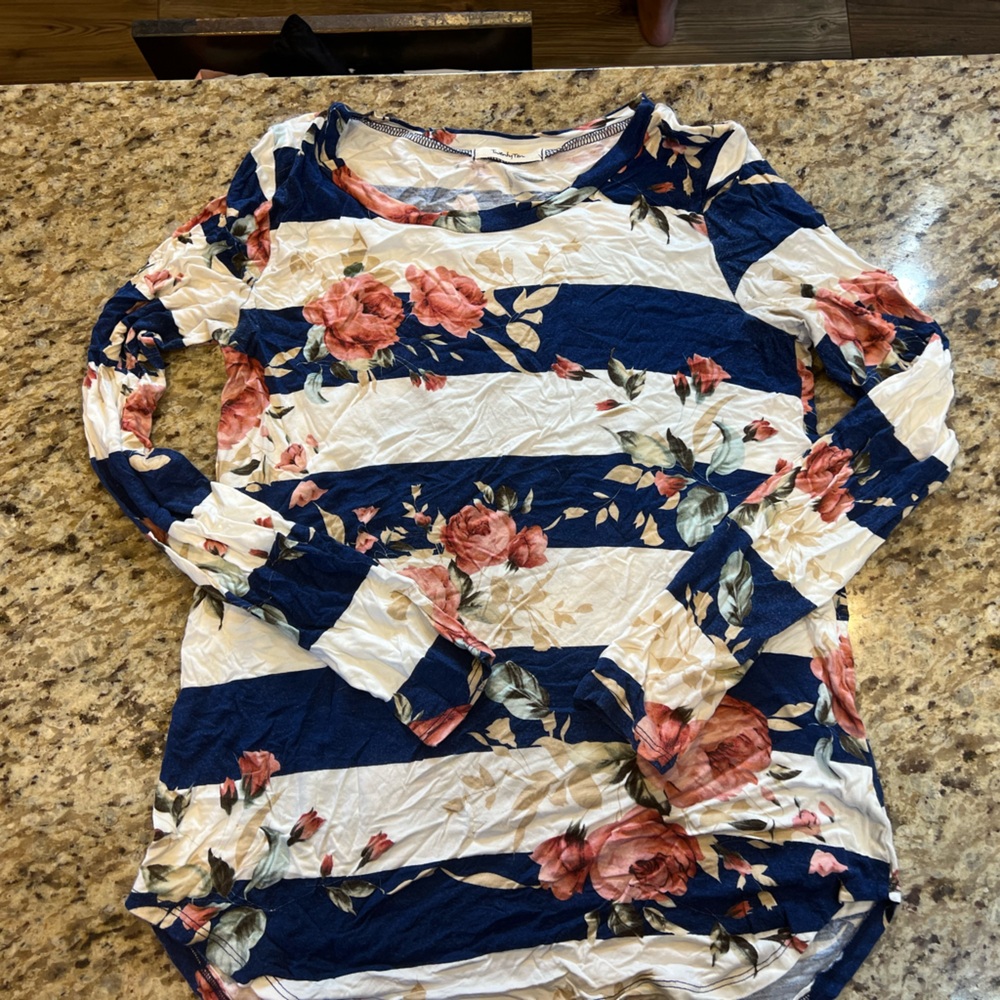 Navy and Floral Long Sleeve Women's Top